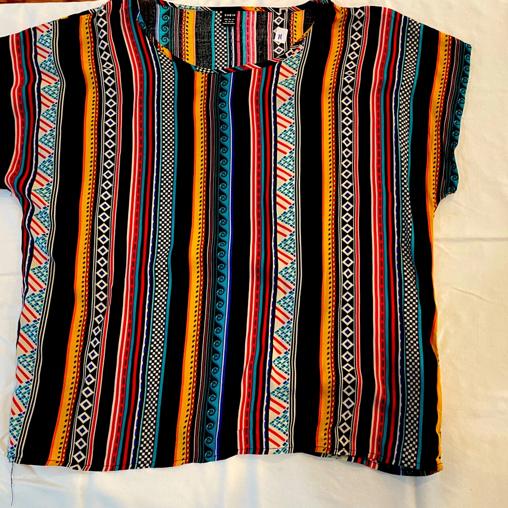 Shein multi color black blouse XL